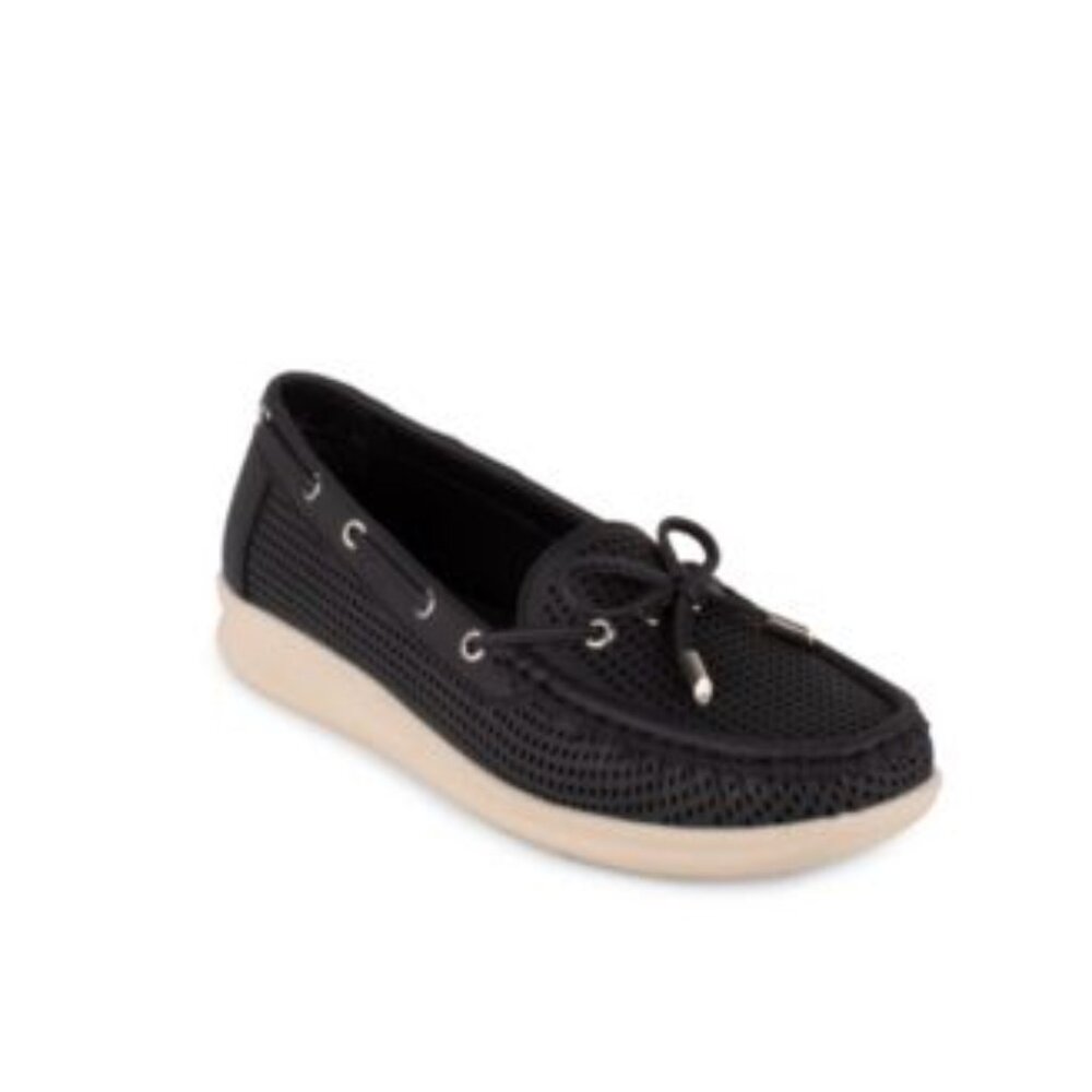 Black Shelley Perforated Gloria Vanderbilt Loafer Moccasins Silver Grommets 8.5M